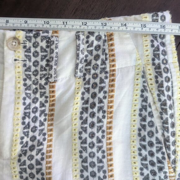 Anthropologie - Embroidered linen Striped Boho Wide Leg High Rise Eyelet Pants - Picture 5 of 9